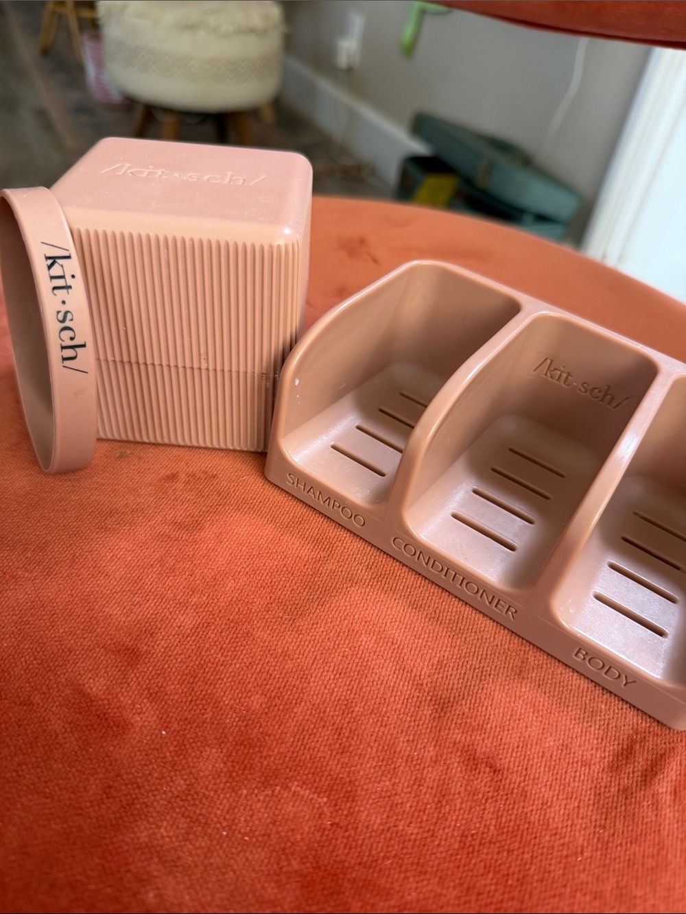 Kitsch neutral terracotta pink solid soap travel case and shower bar holder set